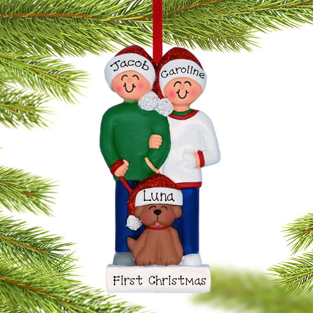 decorative personalized couple with brown dog christmas ornament – Christmas ornament, holiday tree decoration or gift