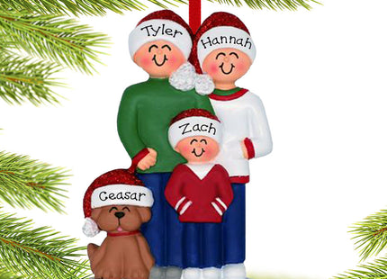 custom personalized family of 3 with brown dog christmas ornament – Christmas ornament, holiday tree decoration or gift