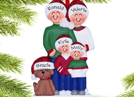 keepsake personalized family of 4 with brown dog christmas ornament – Christmas ornament, holiday tree decoration or gift