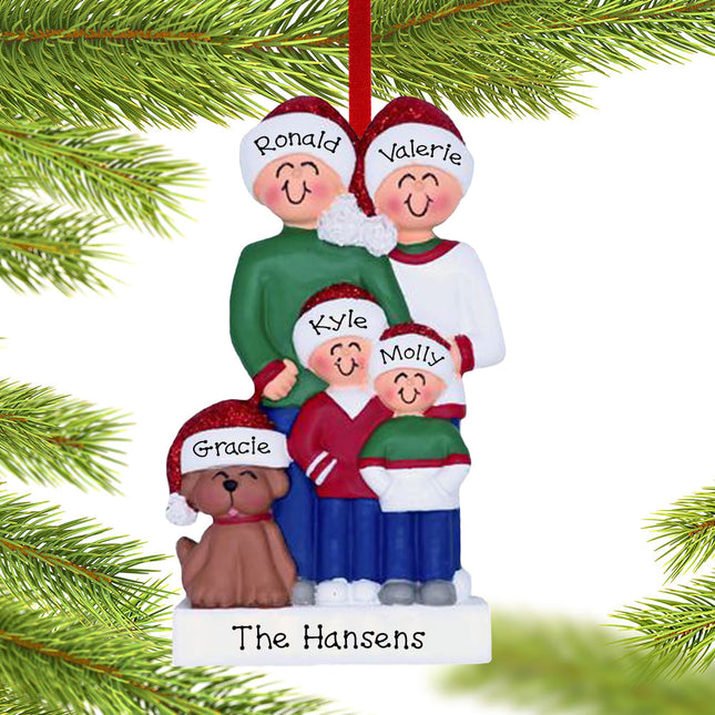 Family With Brown Dog Personalized Ornament - 3 or 4 Family Members