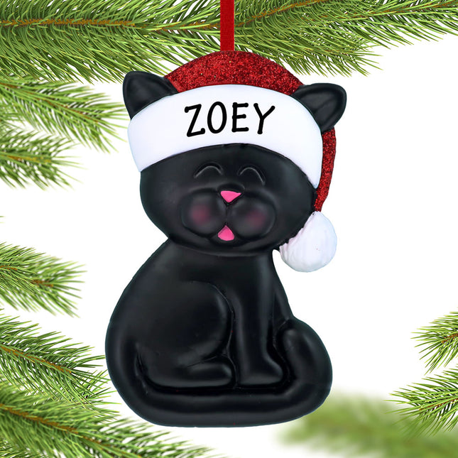 Black Cat With Santa Hat Ornament