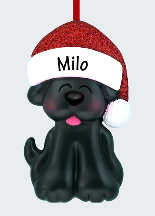 Black Dog Ornament With Santa Hat Ornament
