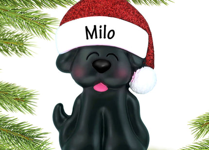 engraved personalized black dog christmas ornament with santa hat christmas ornament – Christmas ornament, holiday tree decor