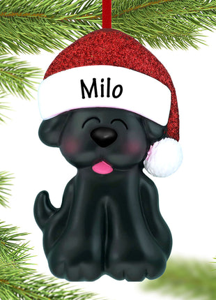 Black Dog Ornament With Santa Hat Ornament  by ORNAMENT CENTRAL Ornament