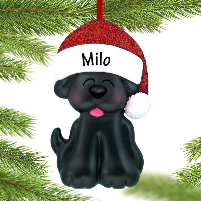 engraved personalized black dog christmas ornament with santa hat christmas ornament – Christmas ornament, holiday tree decor
