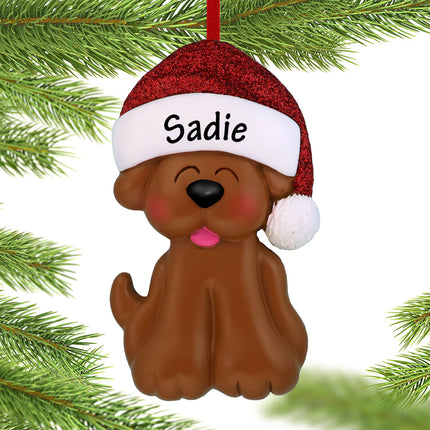 decorative personalized tan dog christmas ornament with santa hat christmas ornament – Christmas ornament, holiday tree decor