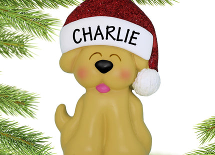 custom personalized yellow dog christmas ornament with santa hat christmas ornament – Christmas ornament, holiday tree decora