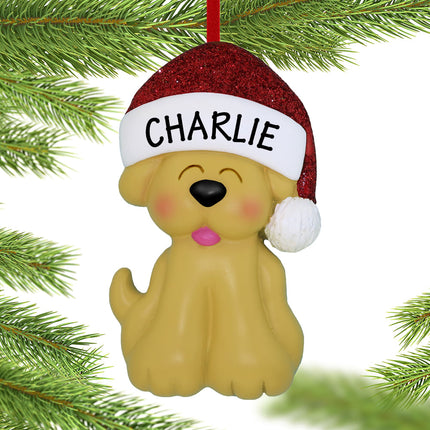 custom personalized yellow dog christmas ornament with santa hat christmas ornament – Christmas ornament, holiday tree decora