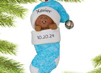 engraved personalized baby boy in blue stocking christmas ornament – Christmas ornament, holiday tree decoration or gift