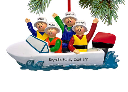 decorative personalized boating family of 4 christmas ornament – Christmas ornament, holiday tree decoration or gift