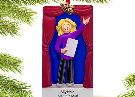keepsake personalized actor on stage female blonde christmas ornament – Christmas ornament, holiday tree decoration or gift