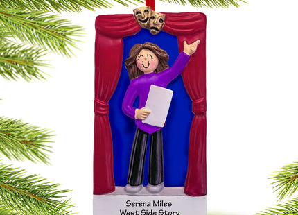 engraved personalized actor on stage female brunette christmas ornament – Christmas ornament, holiday tree decoration or gift