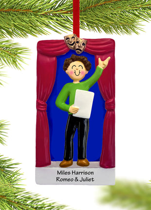 Personalized Actor on Stage Male Brunette Christmas Ornament - by ORNAMENT CENTRAL Personalized Ornament
