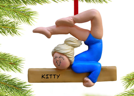 engraved personalized gymnastics girl on a balance beam in blue leotard christmas ornament – Christmas ornament, holiday tree
