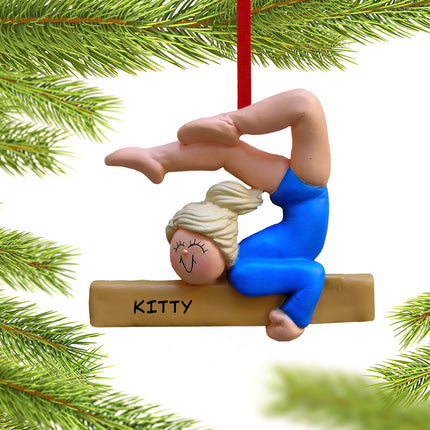 engraved personalized gymnastics girl on a balance beam in blue leotard christmas ornament – Christmas ornament, holiday tree