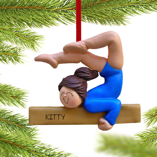 Gymnastics Girl on a Balance Beam in Blue Leotard Personalized Ornament