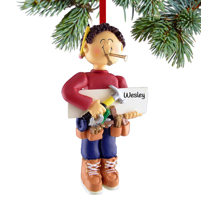 Handyman With Toolbelt Personalized Ornament - Male Figurine