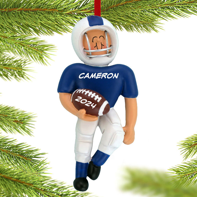 custom personalized football player - blue christmas ornament – Christmas ornament, holiday tree decoration or gift