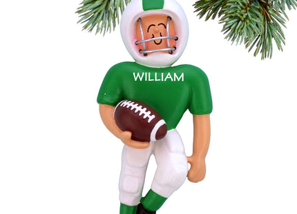 engraved personalized football player - green christmas ornament – Christmas ornament, holiday tree decoration or gift