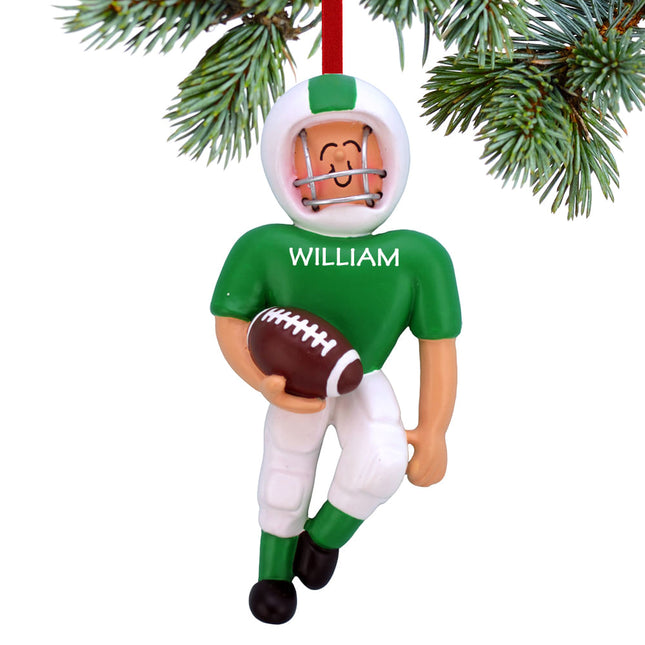 engraved personalized football player - green christmas ornament – Christmas ornament, holiday tree decoration or gift