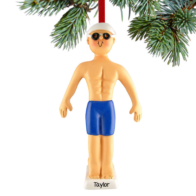 engraved personalized swimmer male christmas ornament – Christmas ornament, holiday tree decoration or gift