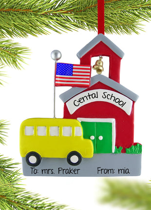 School with School Bus Ornament  by ORNAMENT CENTRAL Ornament