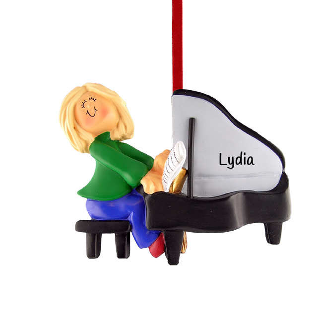Piano Player Personalized or Female Christmas Ornament