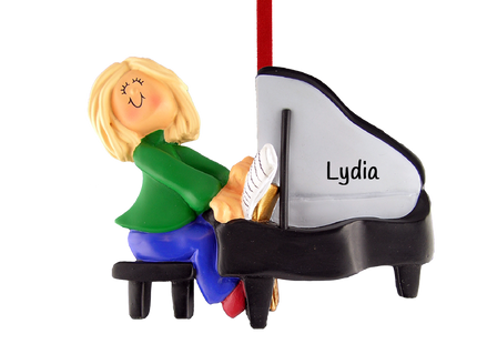 Piano Player Personalized or Female Christmas Ornament