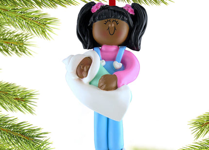 holiday personalized big sister holding baby christmas ornament – Christmas ornament, holiday tree decoration or gift