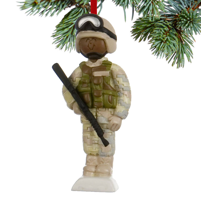 custom personalized ethnic soldier in fatigues christmas ornament – Christmas ornament, holiday tree decoration or gift