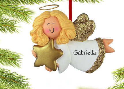 engraved personalized angel with gold star - girl christmas ornament – Christmas ornament, holiday tree decoration or gift