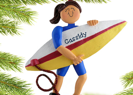 custom personalized surfer female christmas ornament – Christmas ornament, holiday tree decoration or gift
