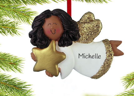 decorative personalized angel with gold star - girl christmas ornament – Christmas ornament, holiday tree decoration or gift