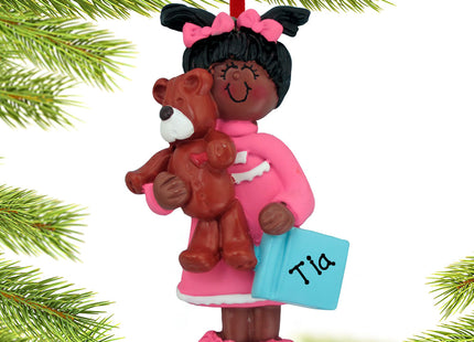 custom personalized toddler girl with teddy bear christmas ornament – Christmas ornament, holiday tree decoration or gift