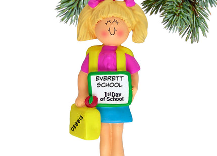 engraved personalized first day of school girl christmas ornament – Christmas ornament, holiday tree decoration or gift