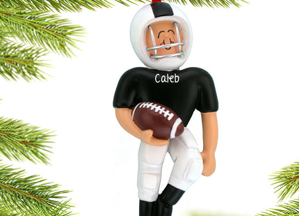 keepsake personalized football player black uniform christmas ornament – Christmas ornament, holiday tree decoration or gift