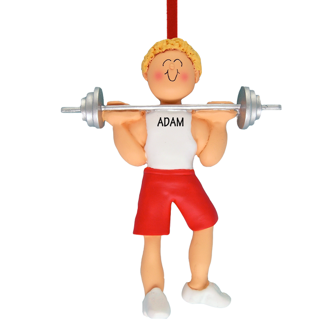 Weightlifter Male With A Barbell Personalized Christmas Ornament