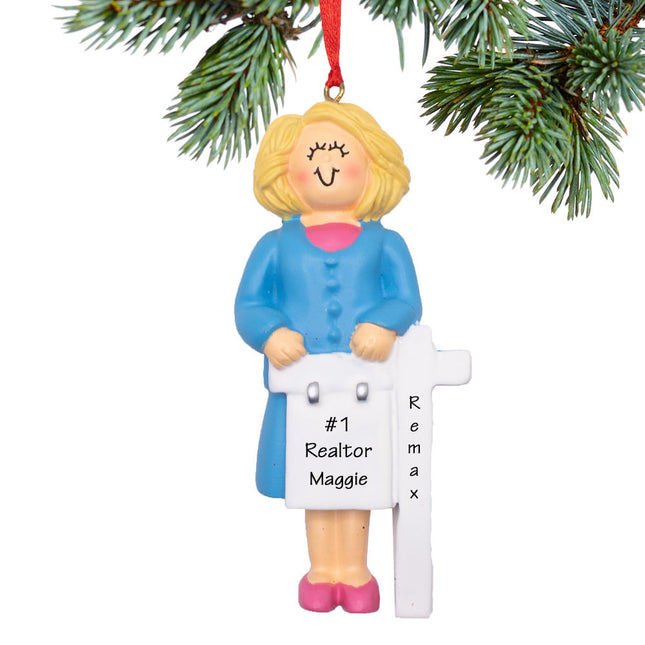 custom personalized real estate female christmas ornament – Christmas ornament, holiday tree decoration or gift