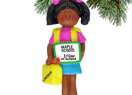 engraved personalized first day of school girl christmas ornament – Christmas ornament, holiday tree decoration or gift