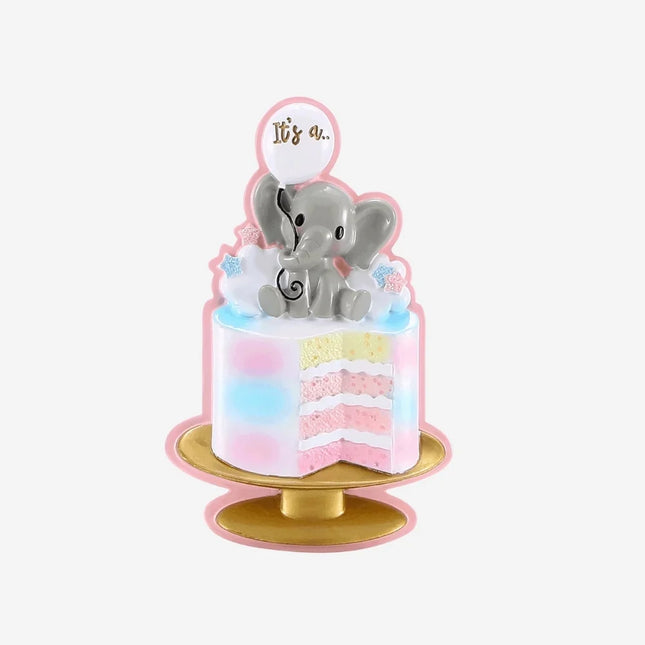 Personalized Gender Reveal Cake Baby Elephant Ornament