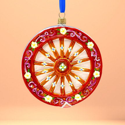 Sicilian Carretto Wheel Polish Glass Ornament (Orange)