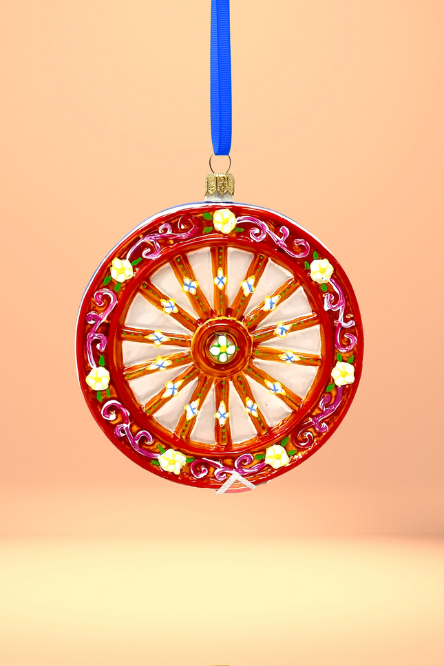 Sicilian Carretto Wheel Polish Glass Ornament (Orange)