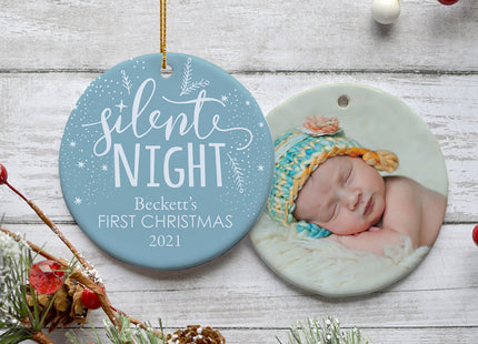 decorative personalized baby's first christmas silent night christmas ornament – Christmas ornament, holiday tree decoration 