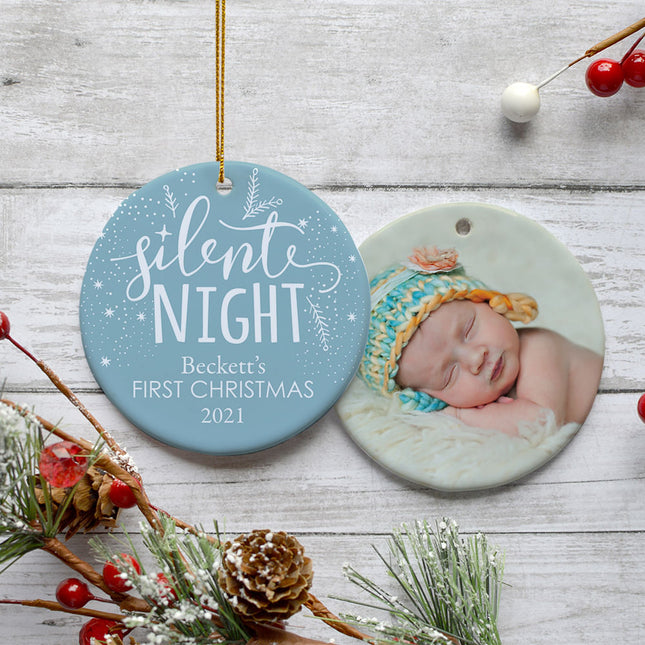 decorative personalized baby's first christmas silent night christmas ornament – Christmas ornament, holiday tree decoration 
