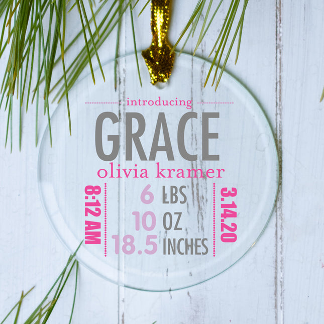 decorative personalized birth stats girl christmas ornament – Christmas ornament, holiday tree decoration or gift