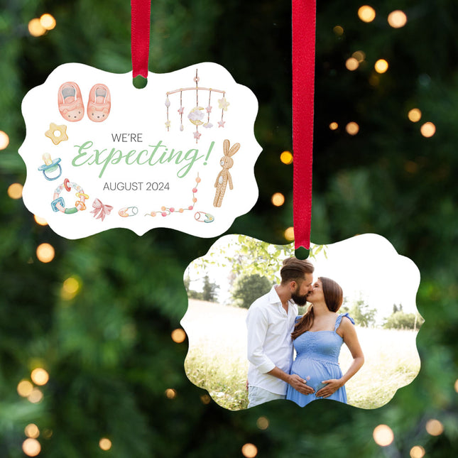engraved personalized we're expecting christmas ornament – Christmas ornament, holiday tree decoration or gift