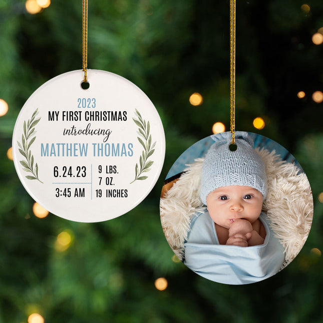engraved personalized baby boy birth stats christmas ornament – Christmas ornament, holiday tree decoration or gift