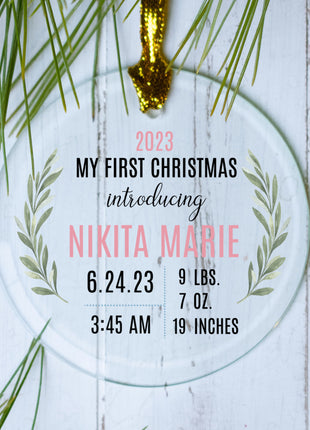 Personalized Baby Girl Birth Stats Christmas Ornament by ORNAMENT SHOP EXCLUSIVE Personalized Glass Ornament