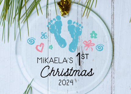 keepsake personalized baby feet christmas ornament - blue – Christmas ornament, holiday tree decoration or gift