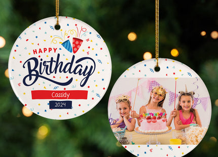 custom personalized happy birthday christmas ornament – Christmas ornament, holiday tree decoration or gift